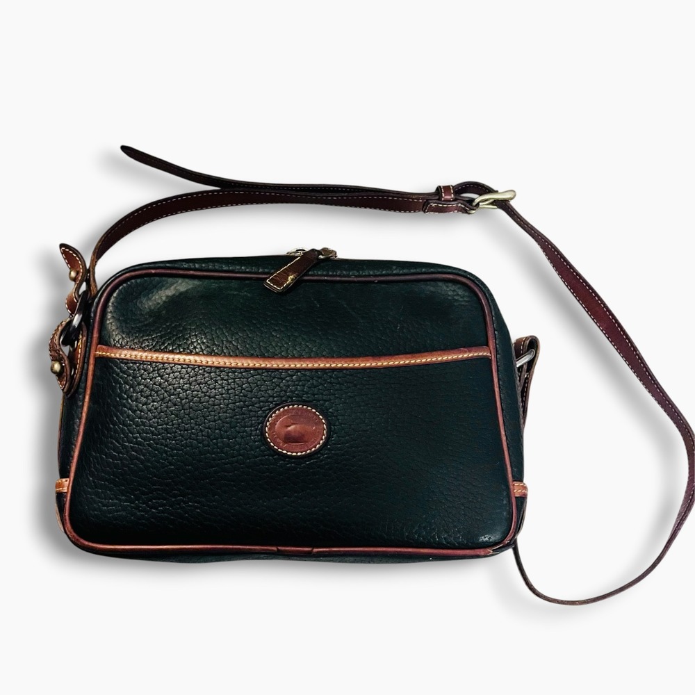 Dooney & Bourke Vintage AWL Black British Tan Camera Bag Crossbody Made in USA